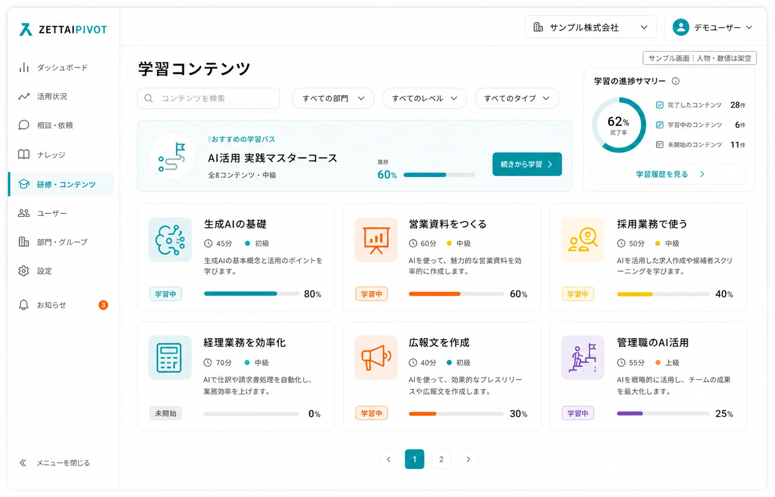 AI活用の動画と記事を検索する画面